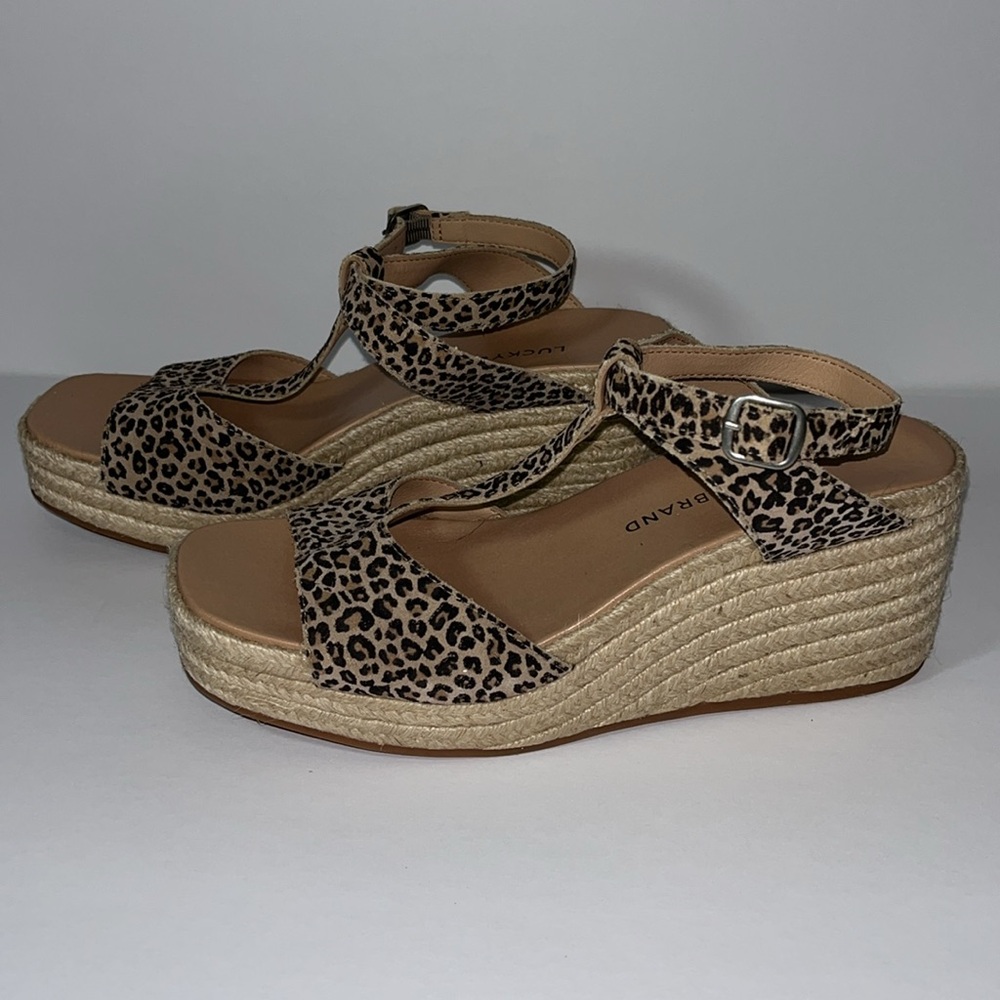 Lucky Brand • Valki Womens Leather Ankle Strap Wedge Sandals • Size 7.5 - Picture 3 of 6